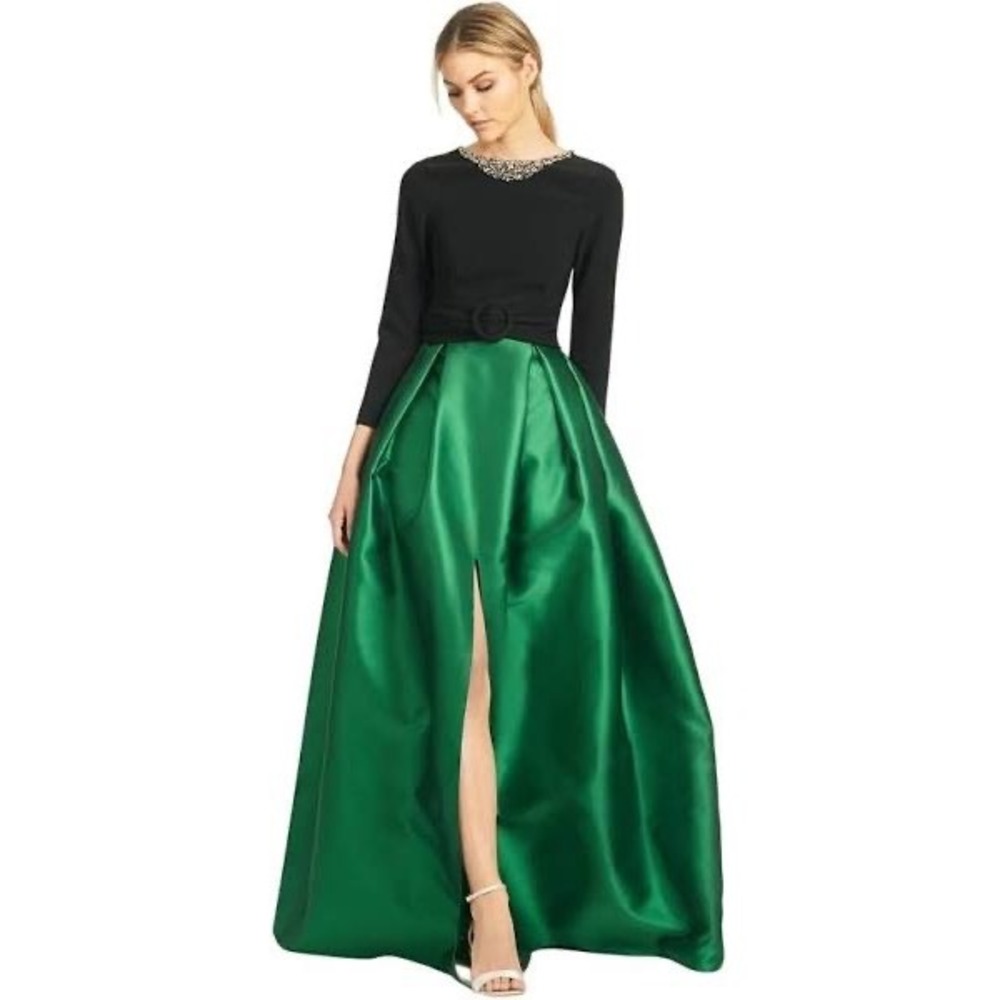 Sachin & Babi NEW Desdemona‎ Sequined Black/Emerald Ball Gown Size 2 MSRP $1,195